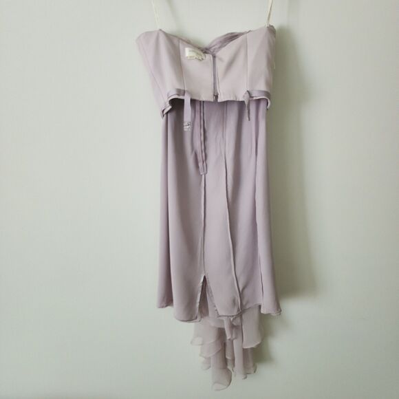 Marchesa Notte Womens Strapless Evening Dress Mauve Chiffon Asymmetric **FLAWS** - Picture 8 of 16